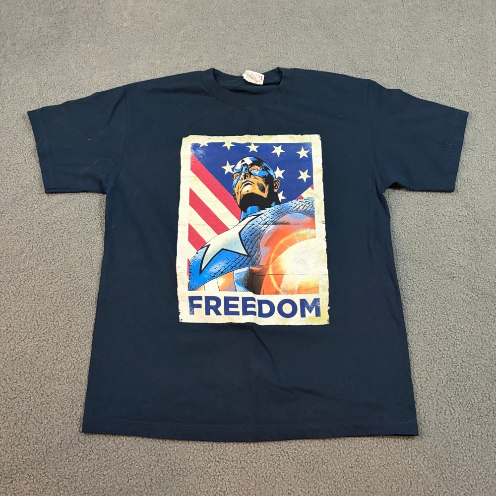 Marvel T-Shirt Mens Medium Navy Captain America Freedom Graphic Short Sleeve Tee